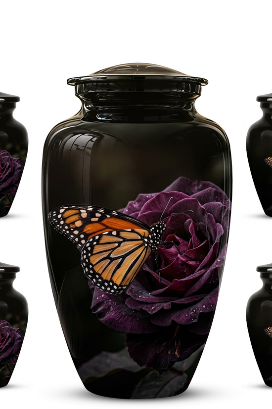 Yellow Butterfly On Purple Flower - Beautiful Burial Urns For Mom Ashes