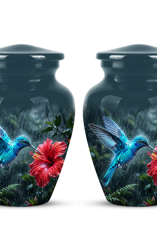Blue Hummingbird With Red Flower - Personalized Memorial Urns For Ashes