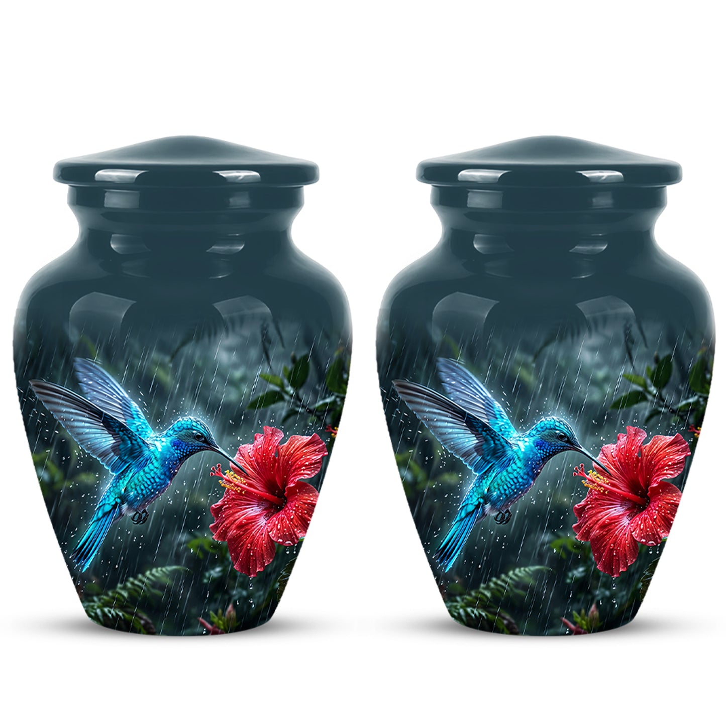 Blue Hummingbird With Red Flower - Personalized Memorial Urns For Ashes