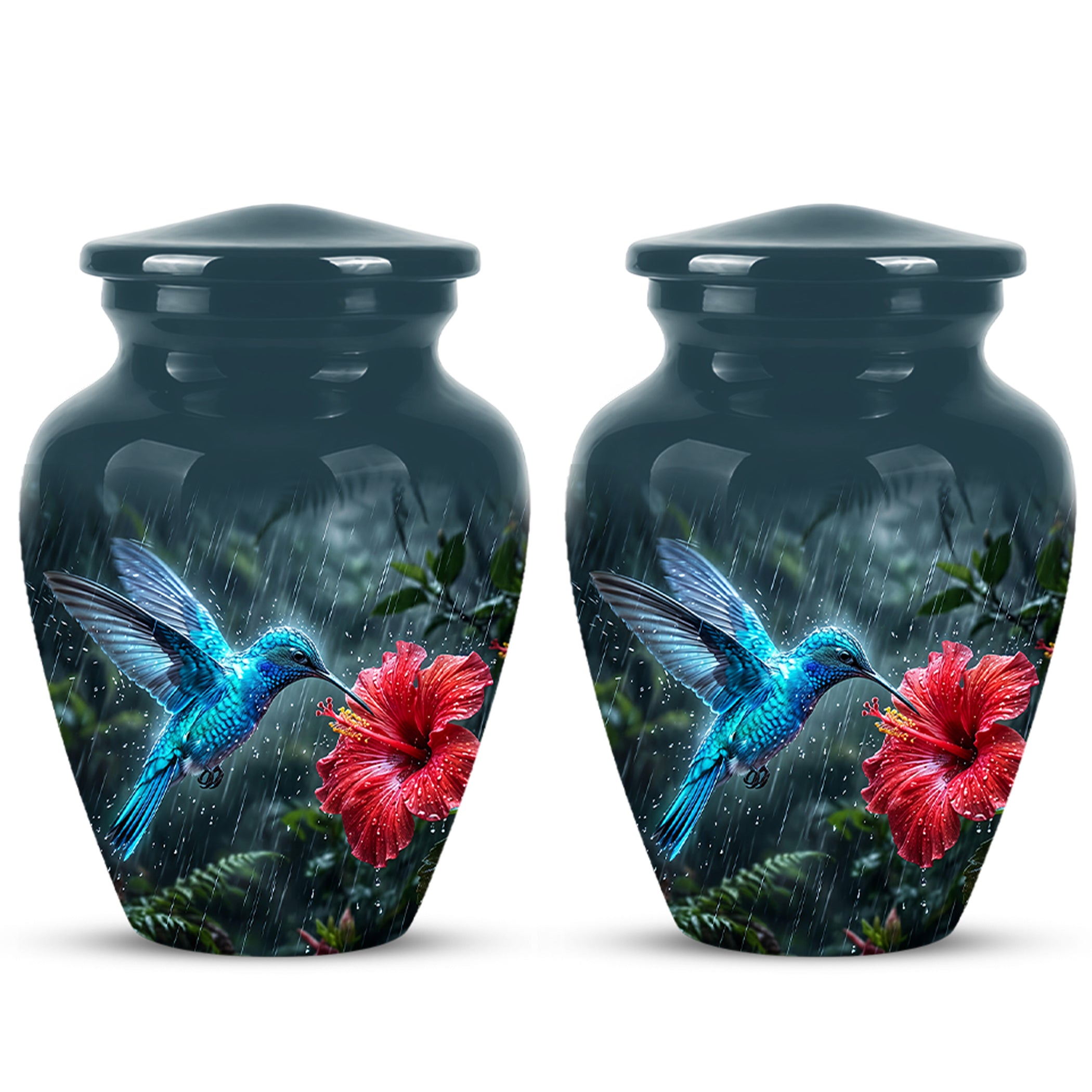 Blue Hummingbird With Red Flower - Personalized Memorial Urns For Ashes