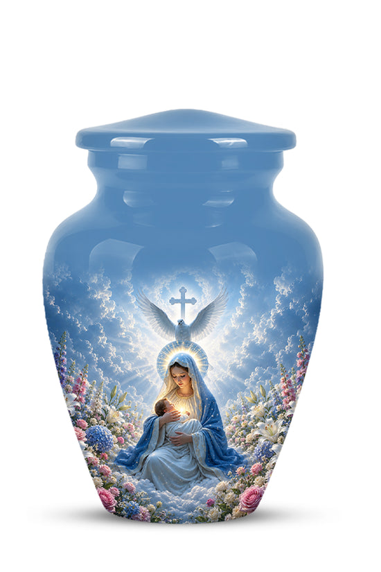 Angel Mom With Baby Jesus Urn - White Dove Funeral Urns For Mom Ashes