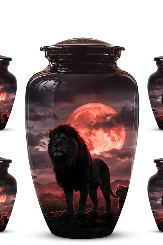 Lion Themed Cremation Urns - Blood Moon Scenic Urns For Loved Ones