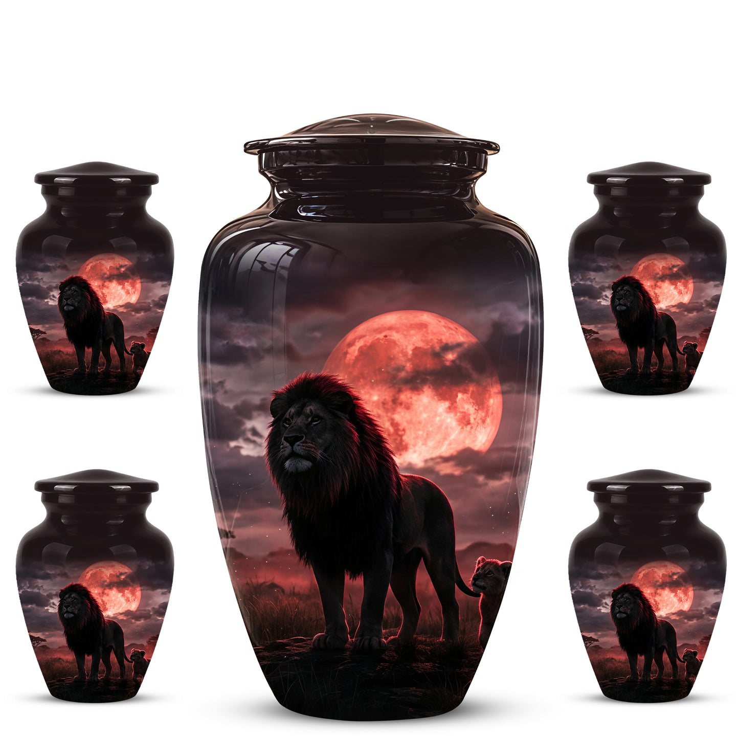 Lion Themed Cremation Urns - Blood Moon Scenic Urns For Loved Ones