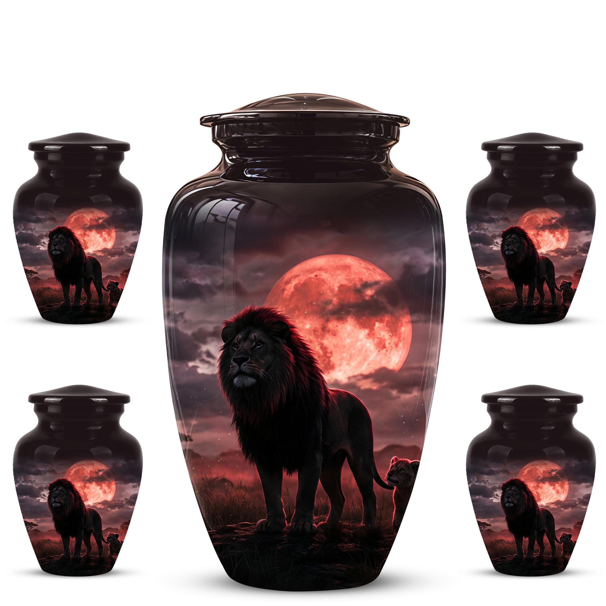 Lion Themed Cremation Urns - Blood Moon Scenic Urns For Loved Ones