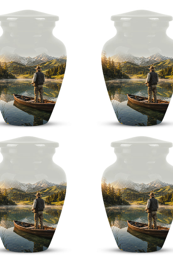 Fishing Cremation Urn - Artistic Landscape Fishing Urns For Dad Ashes