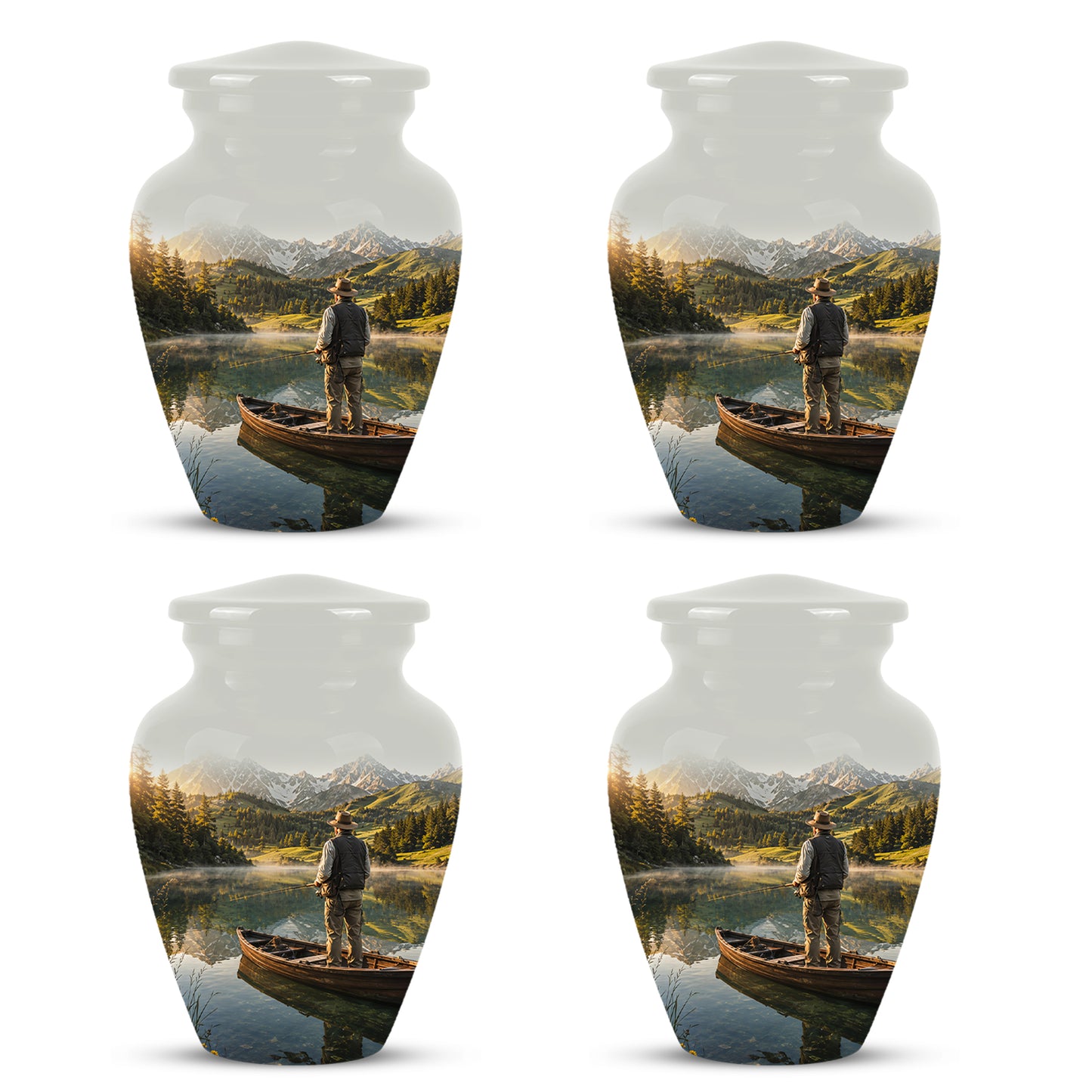 Fishing Cremation Urn - Artistic Landscape Fishing Urns For Dad Ashes