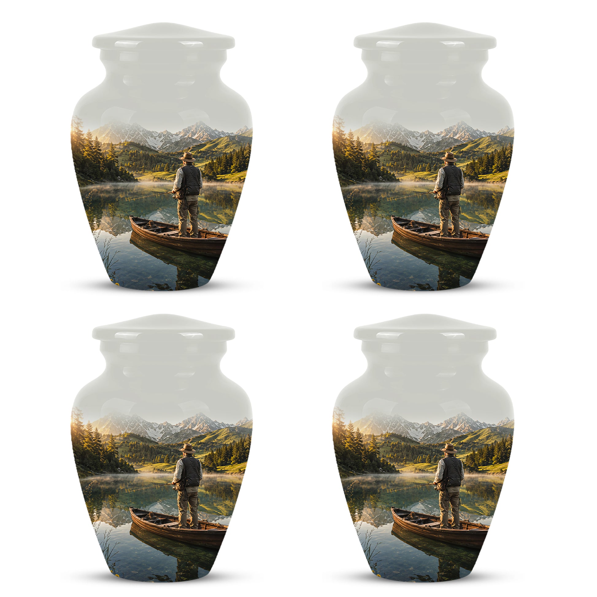 Fishing Cremation Urn - Artistic Landscape Fishing Urns For Dad Ashes