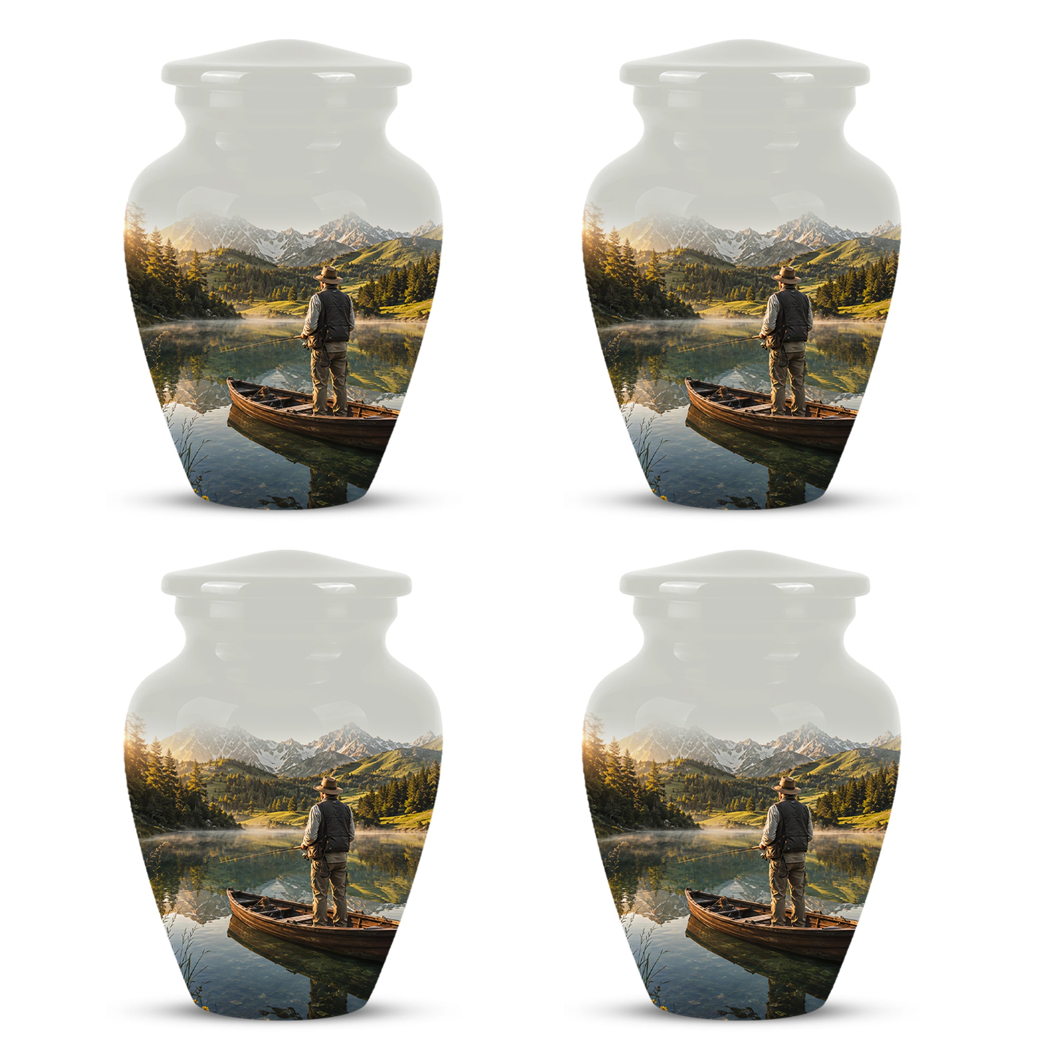 Fishing Cremation Urn - Artistic Landscape Fishing Urns For Dad Ashes