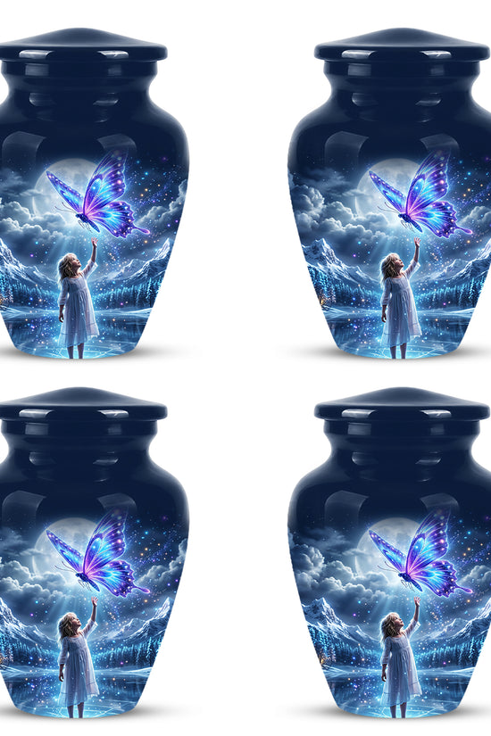 Colorful Butterfly With Girl Child - Beautiful Funeral Urns For Ashes