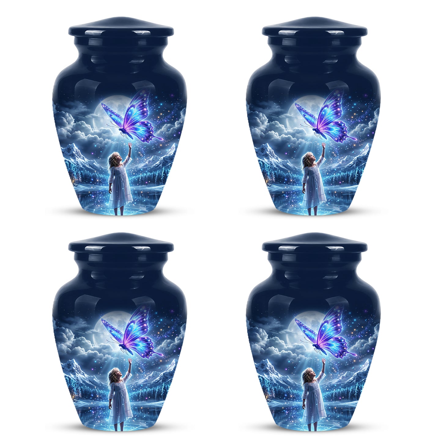 Colorful Butterfly With Girl Child - Beautiful Funeral Urns For Ashes
