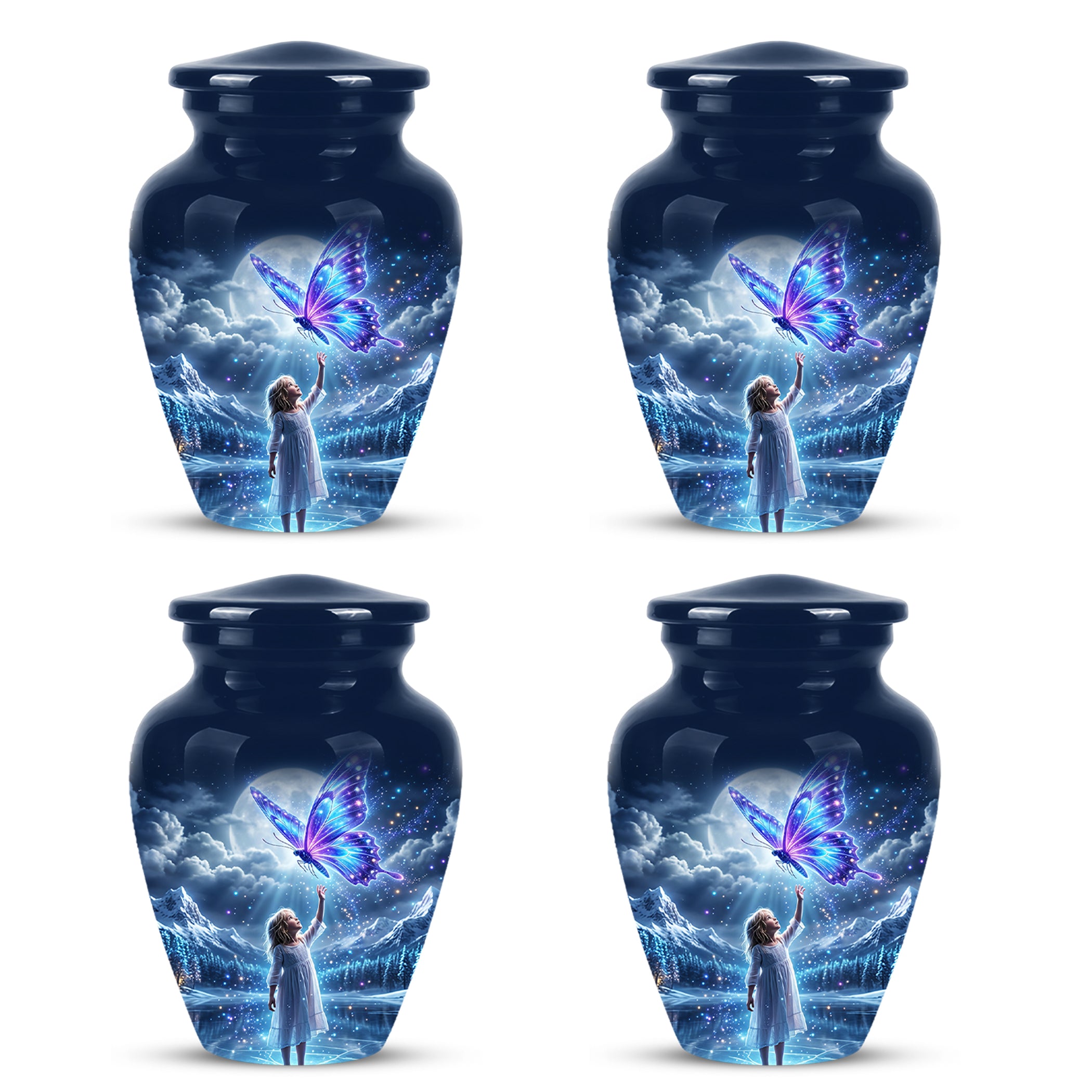Colorful Butterfly With Girl Child - Beautiful Funeral Urns For Ashes