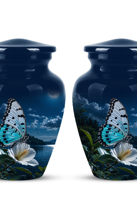 Colorful Butterfly On Flower Urn For Mom - Moonlight Memorial Urns