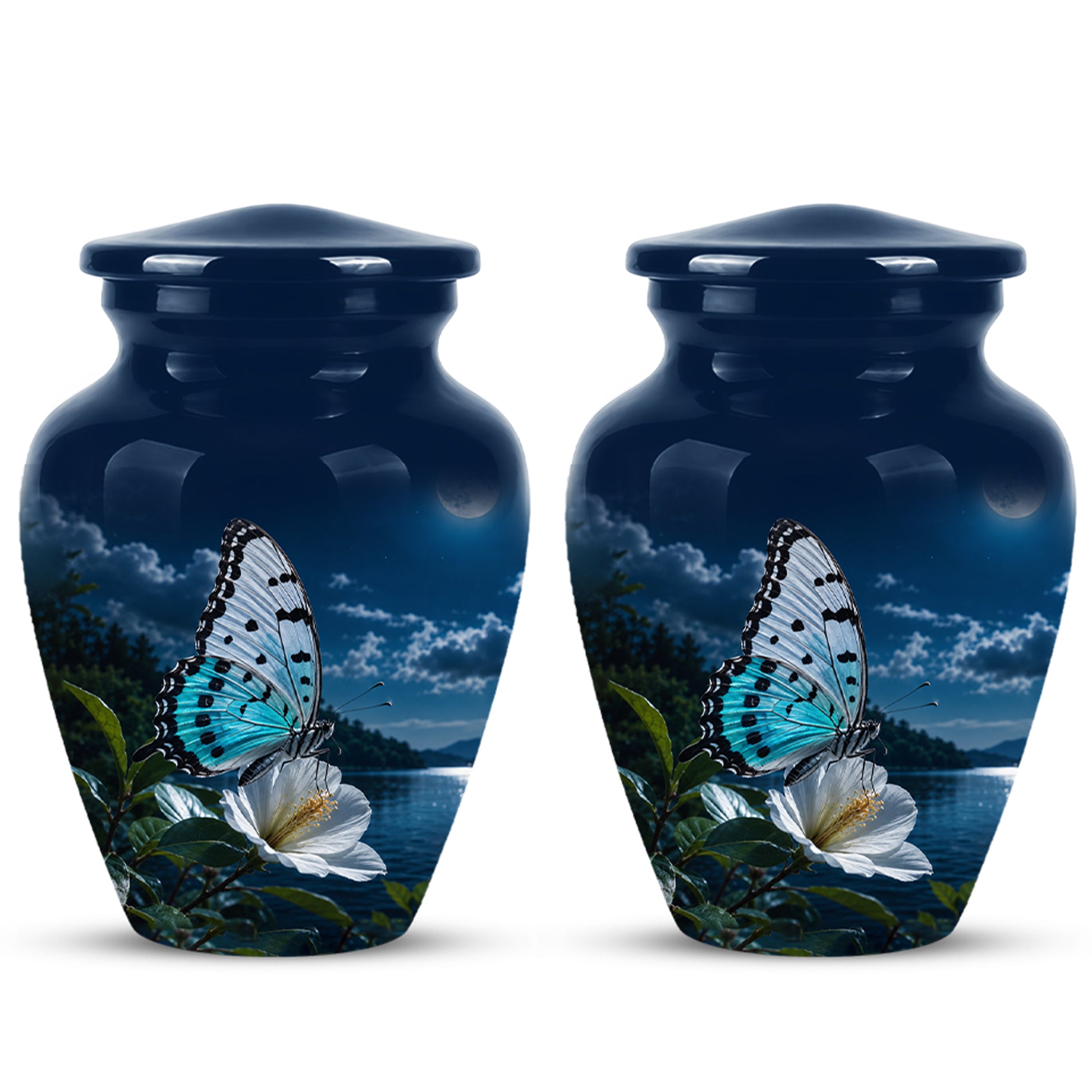 Colorful Butterfly On Flower Urn For Mom - Moonlight Memorial Urns