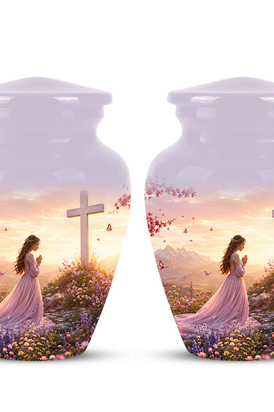Peaceful Cross Cremation – Personalized Sunset Tribute Urns for Ashes