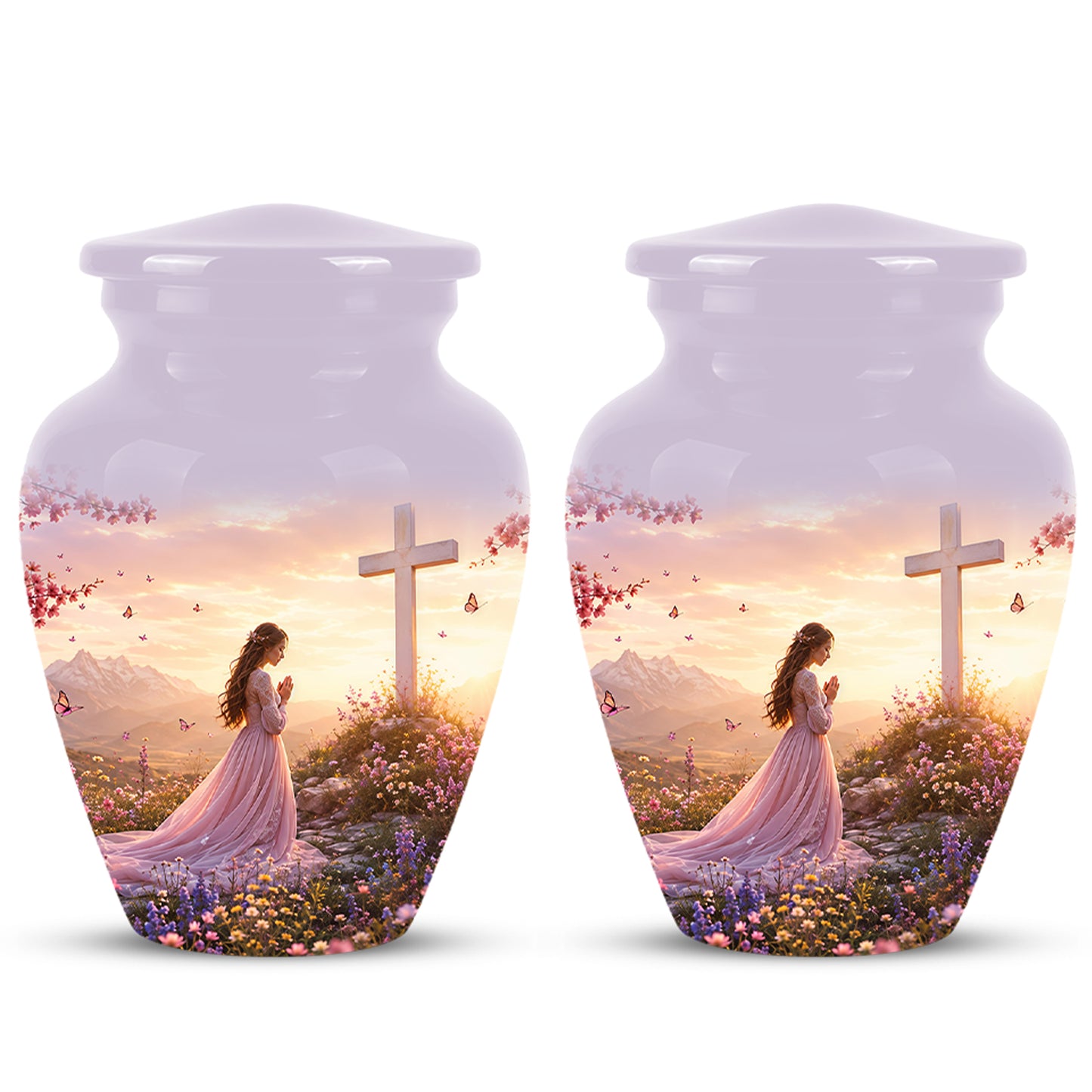 Peaceful Cross Cremation – Personalized Sunset Tribute Urns for Ashes