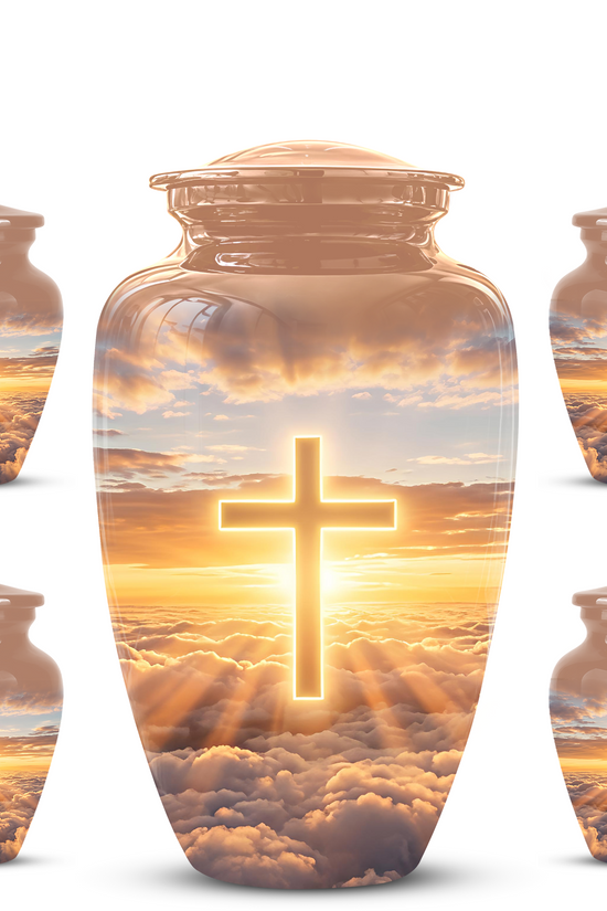 Christian Cross in Sky Cremation Urn - Beautiful Artistic Burial Urns For Ashes