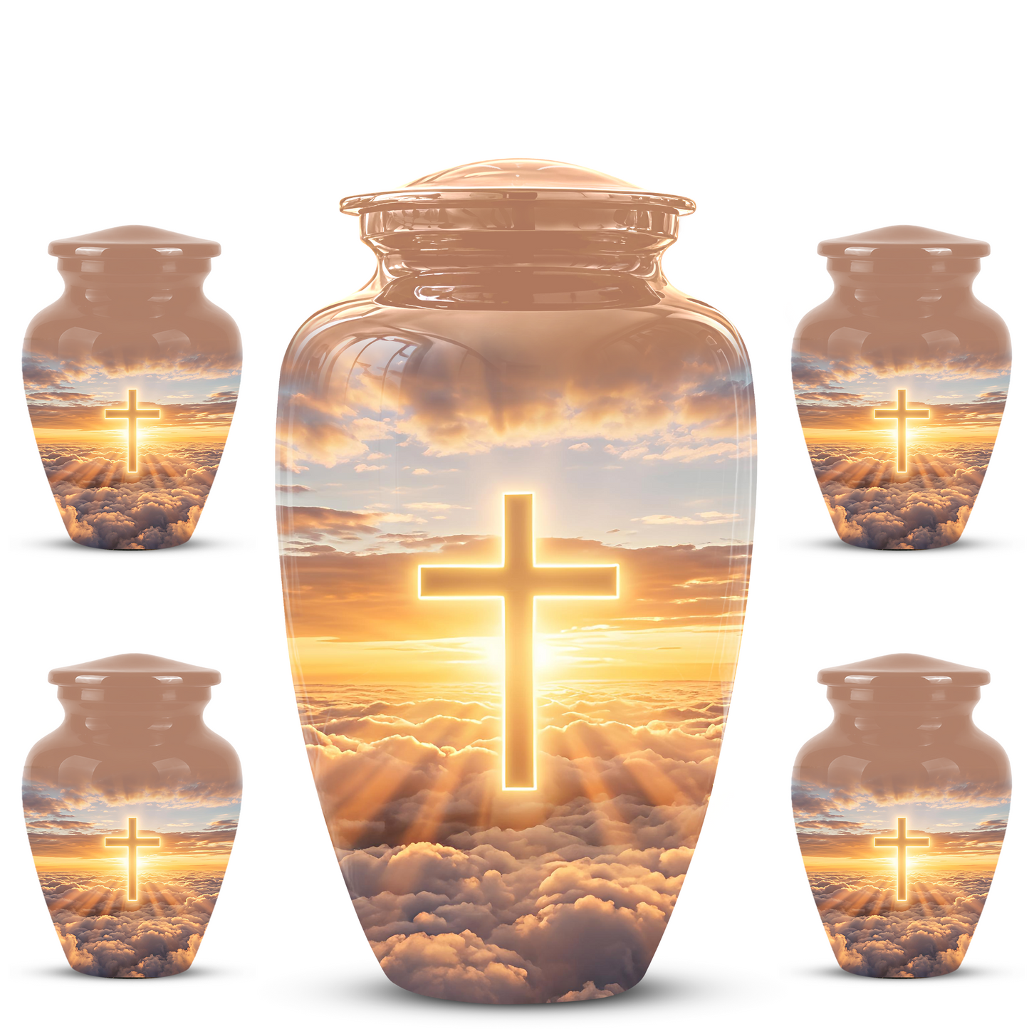 Christian Cross in Sky Cremation Urn - Beautiful Artistic Burial Urns For Ashes