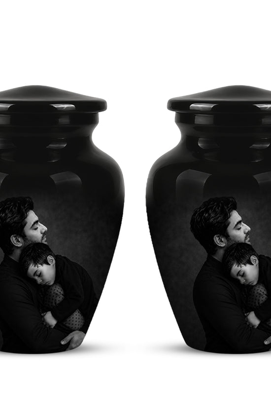 Black Father & Son Memorial Urn - Custom Cremation To Tribute Dad Ashes