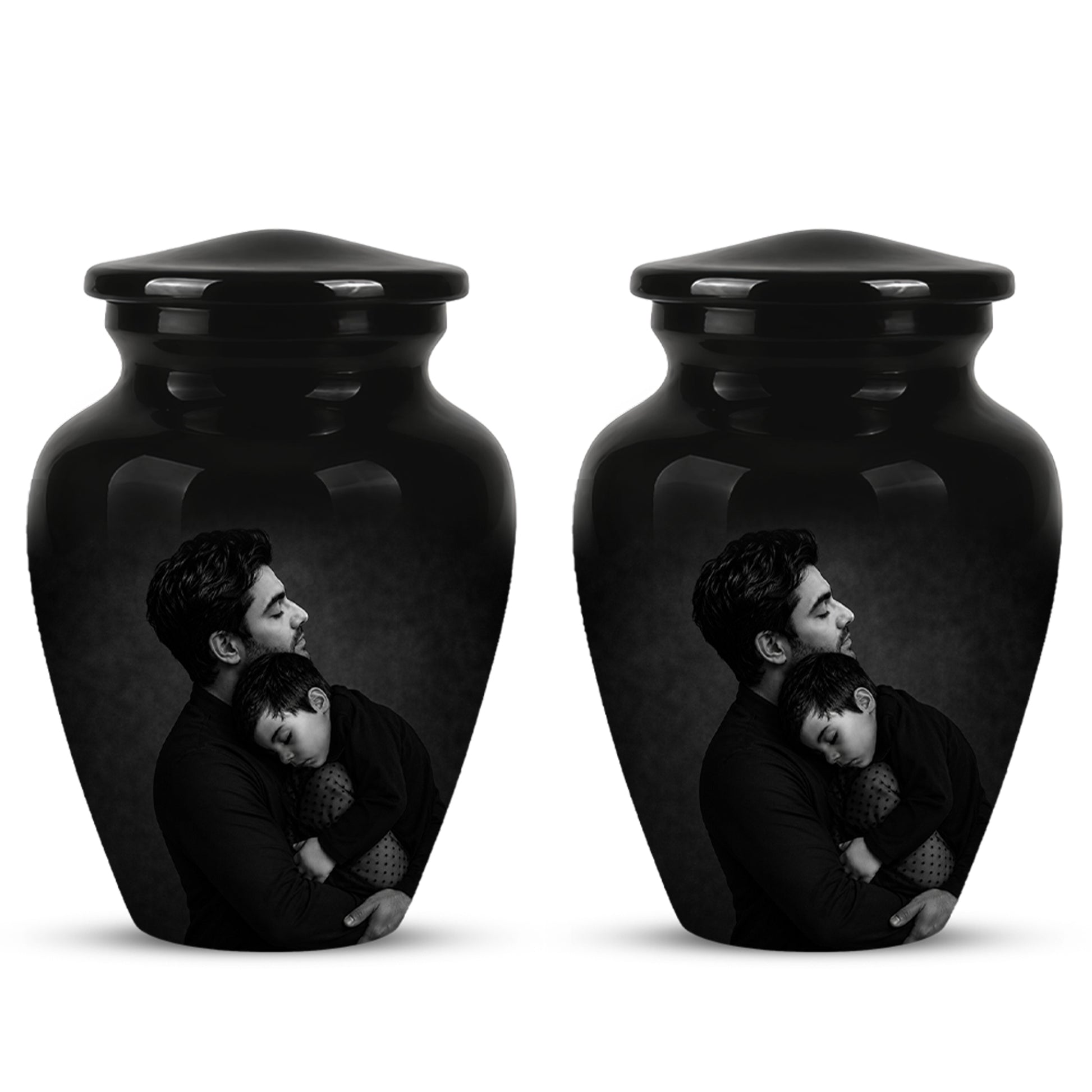 Black Father & Son Memorial Urn - Custom Cremation To Tribute Dad Ashes