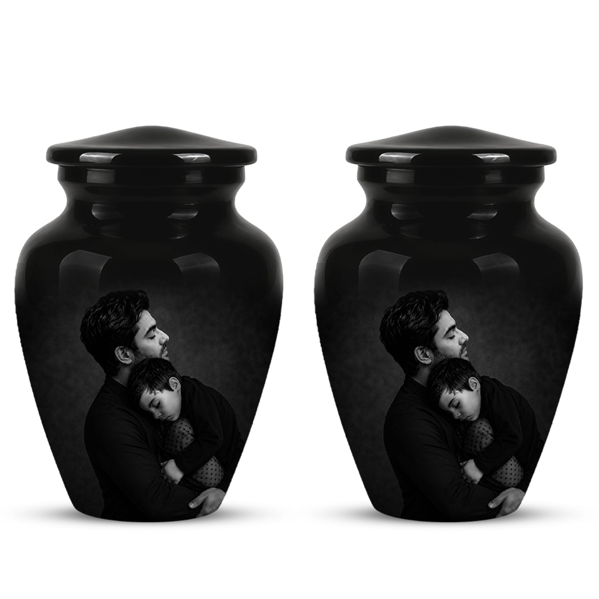 Black Father & Son Memorial Urn - Custom Cremation To Tribute Dad Ashes