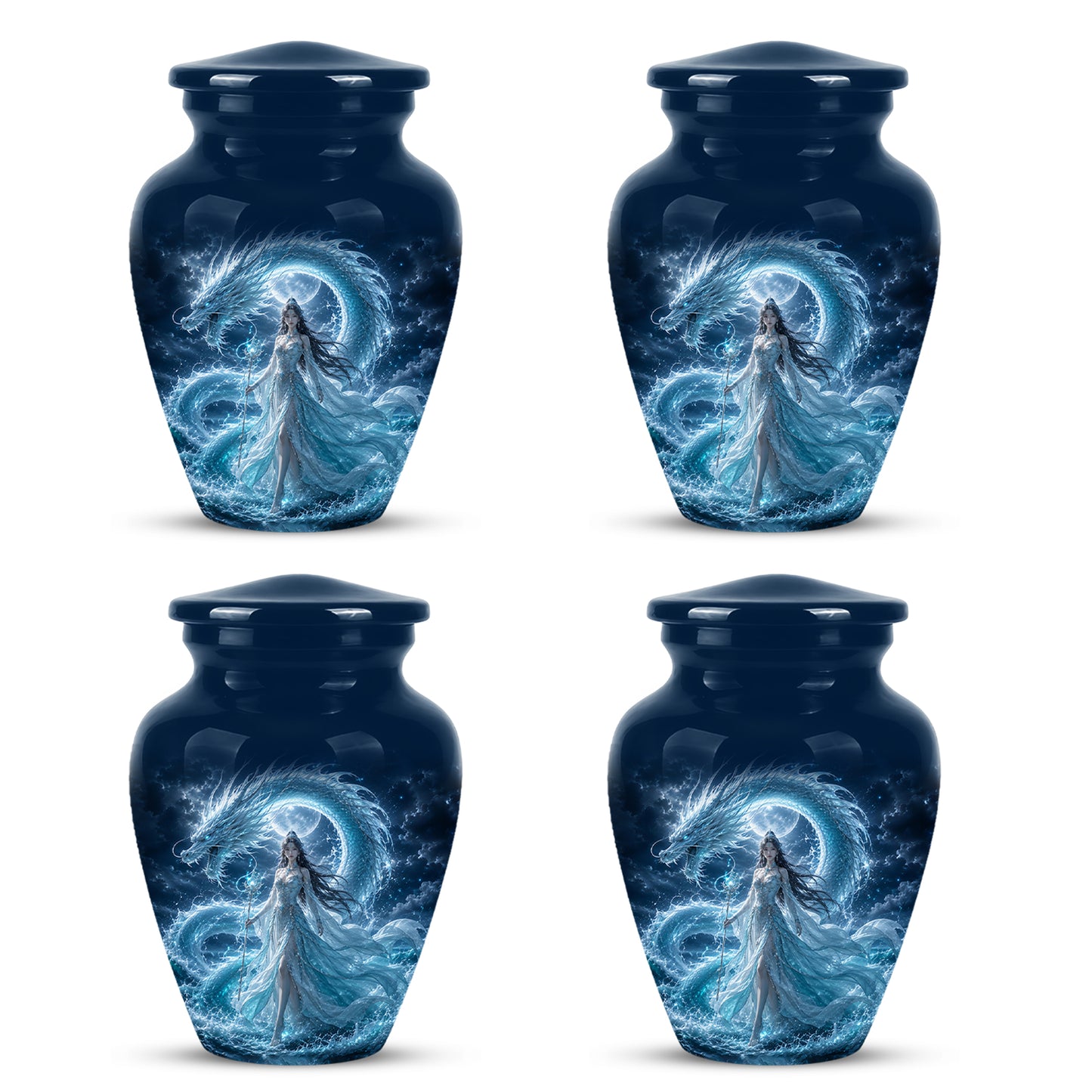 Dragon And Moon Goddess Fantasy Urn - Artistic Memorial Urns For Ashes