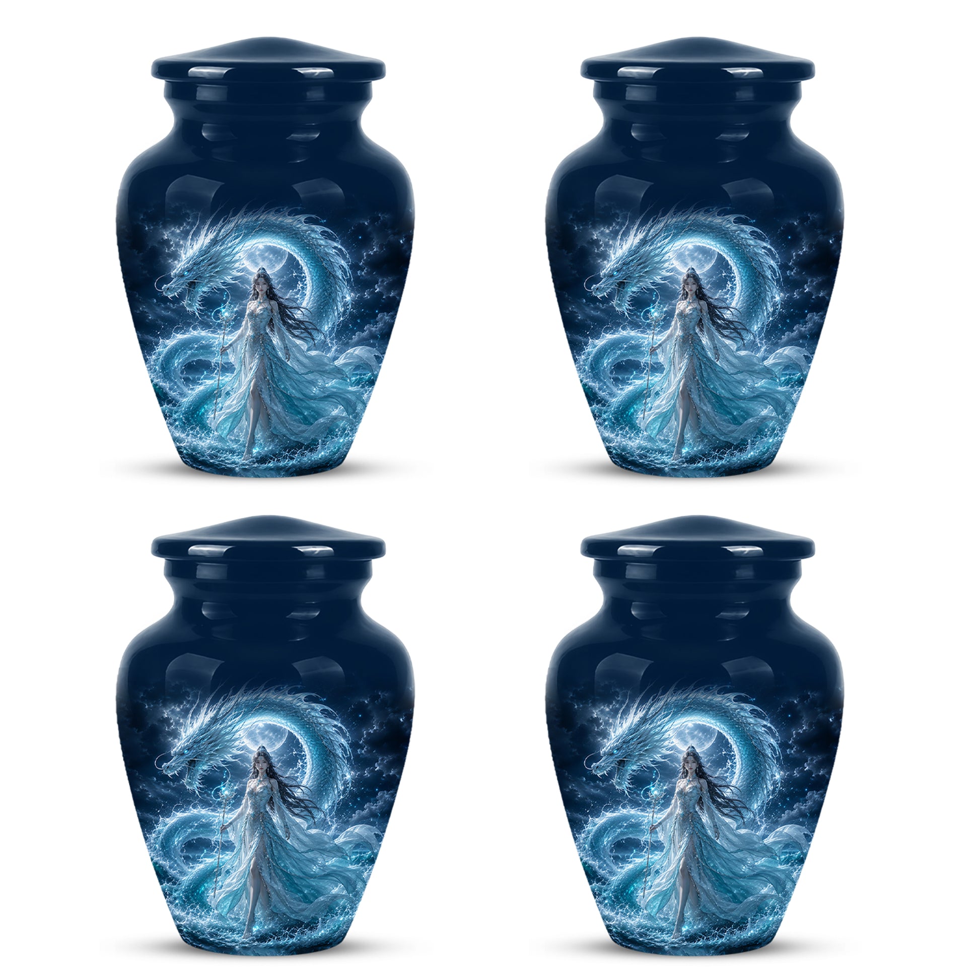 Dragon And Moon Goddess Fantasy Urn - Artistic Memorial Urns For Ashes