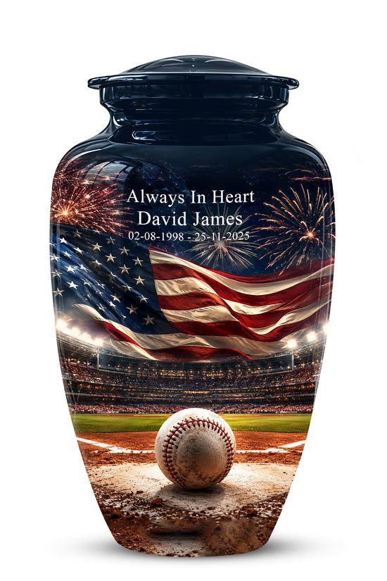 Patriotic Baseball Cremation Urn - Personalized Memorial Urns For Athletes