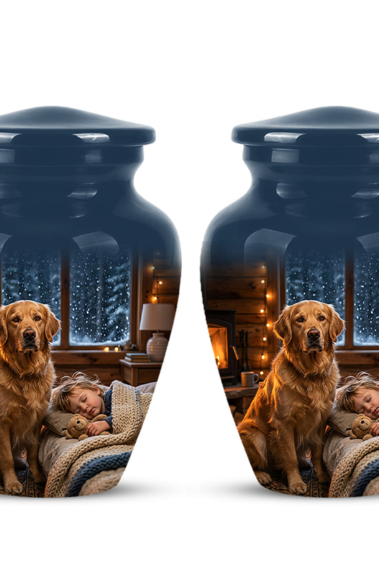 Golden Retriever Dog With Child - Beautiful Custom Pet Urns For Ashes