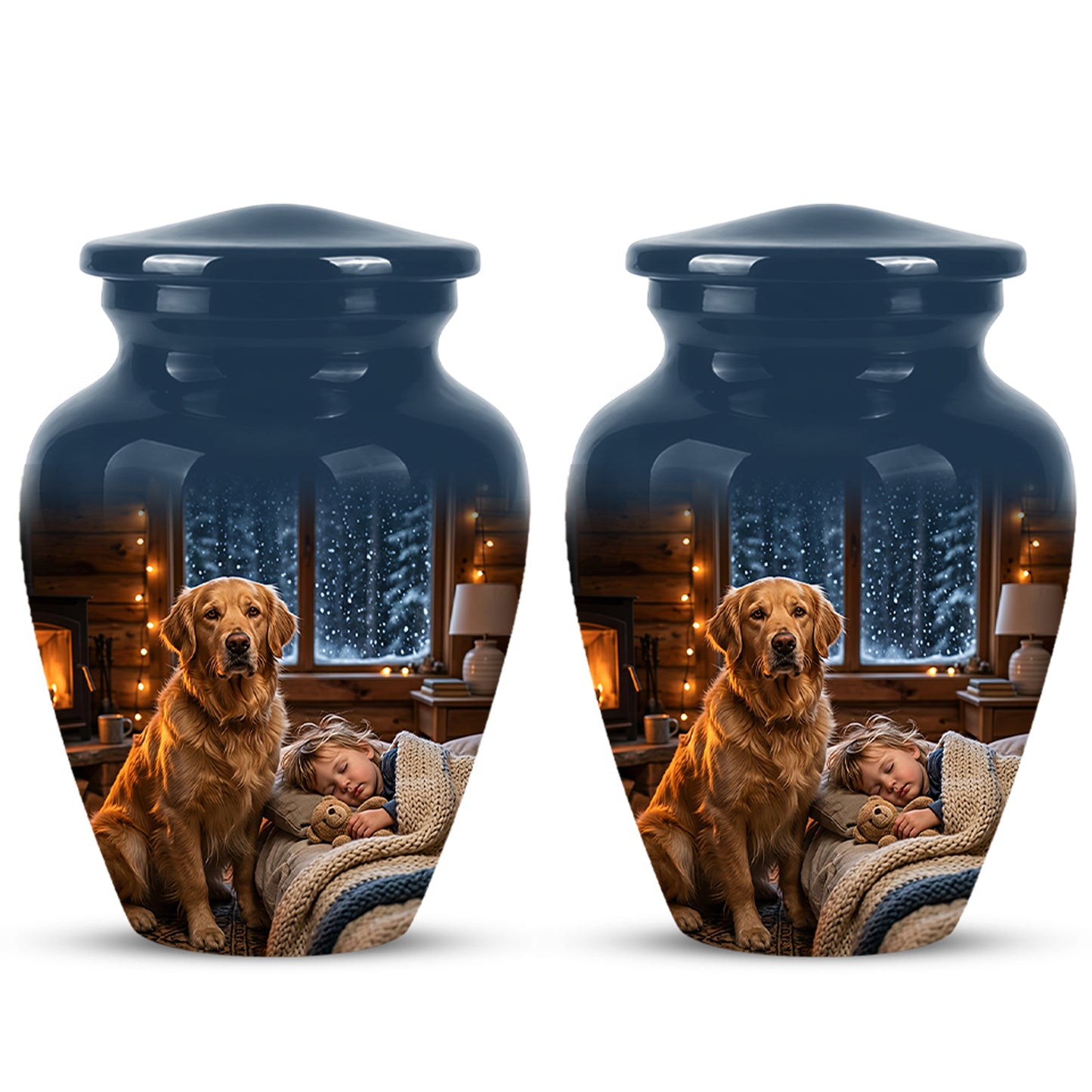 Golden Retriever Dog With Child - Beautiful Custom Pet Urns For Ashes