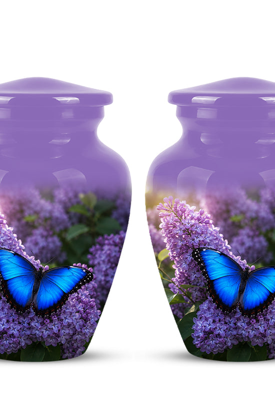 Blue Butterfly Cremation Urn - Purple Color Memorial Urns For Human Ashes