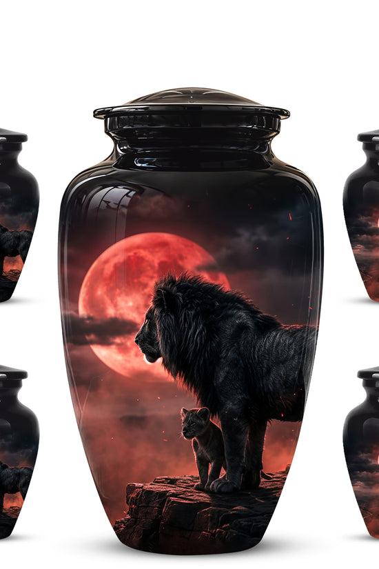 Lion With Cub Cremation Urn - Blood Moon Urns For Human Ashes