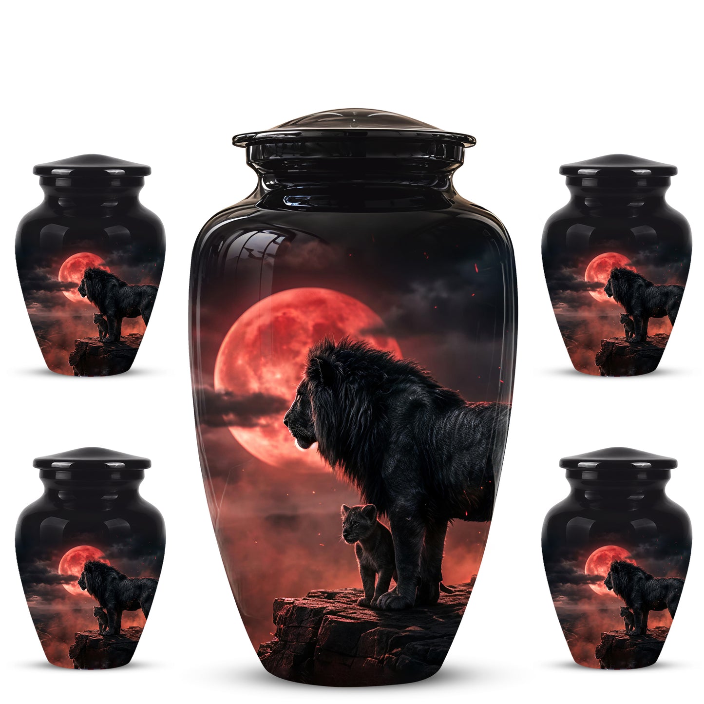 Lion With Cub Cremation Urn - Blood Moon Urns For Human Ashes