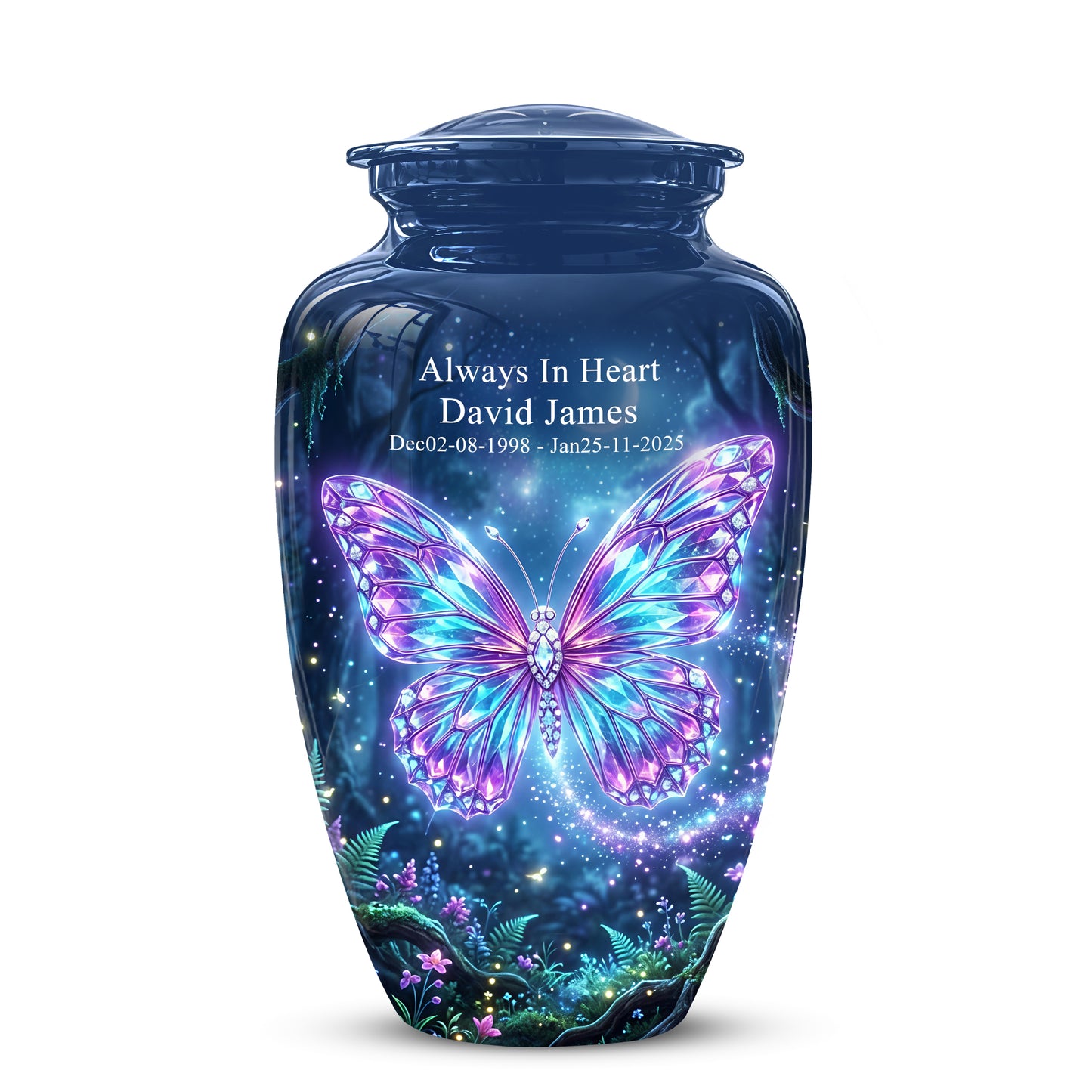 Glowing Colorful Butterfly Memorial Urn - Majestic Urns For Ashes