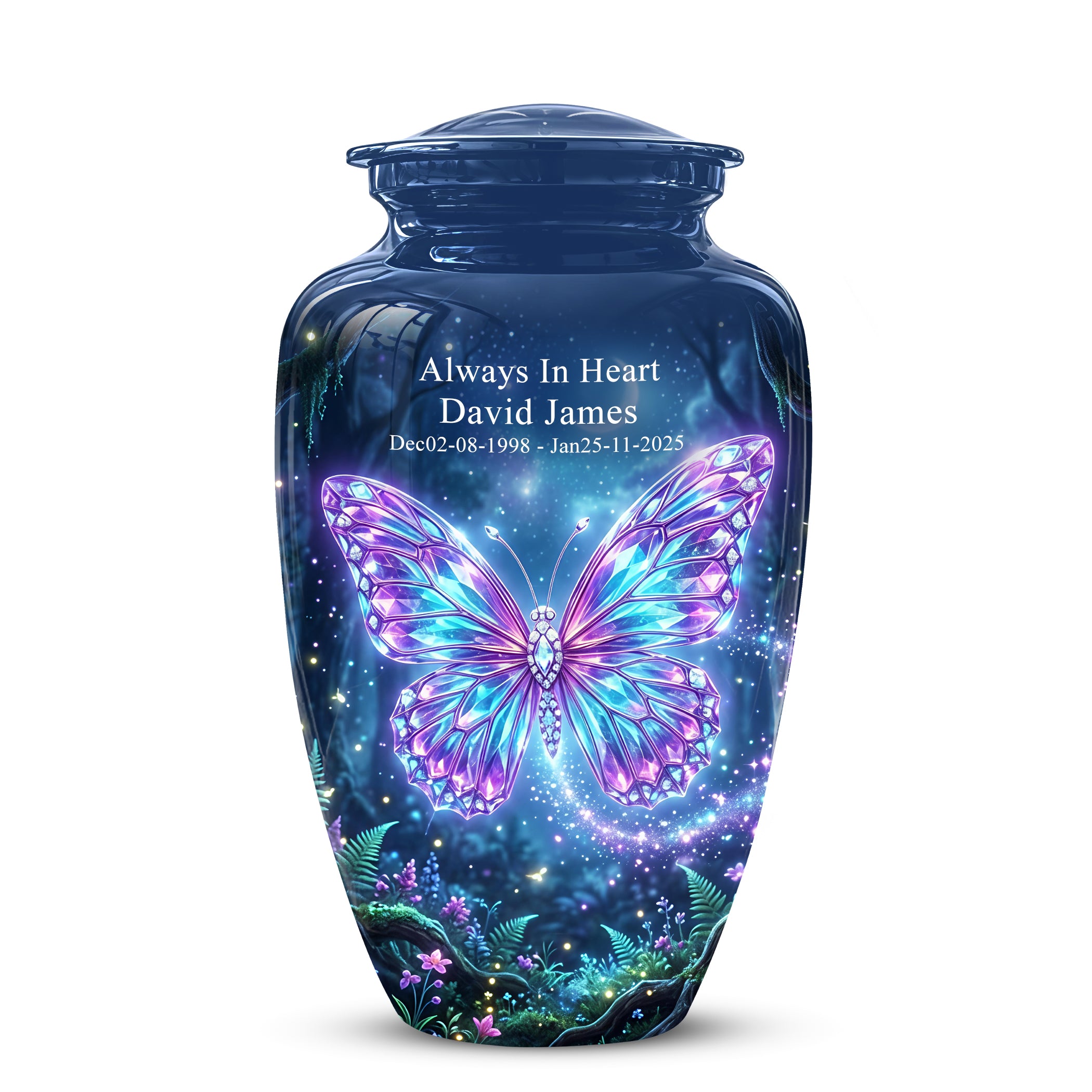 Glowing Colorful Butterfly Memorial Urn - Majestic Urns For Ashes