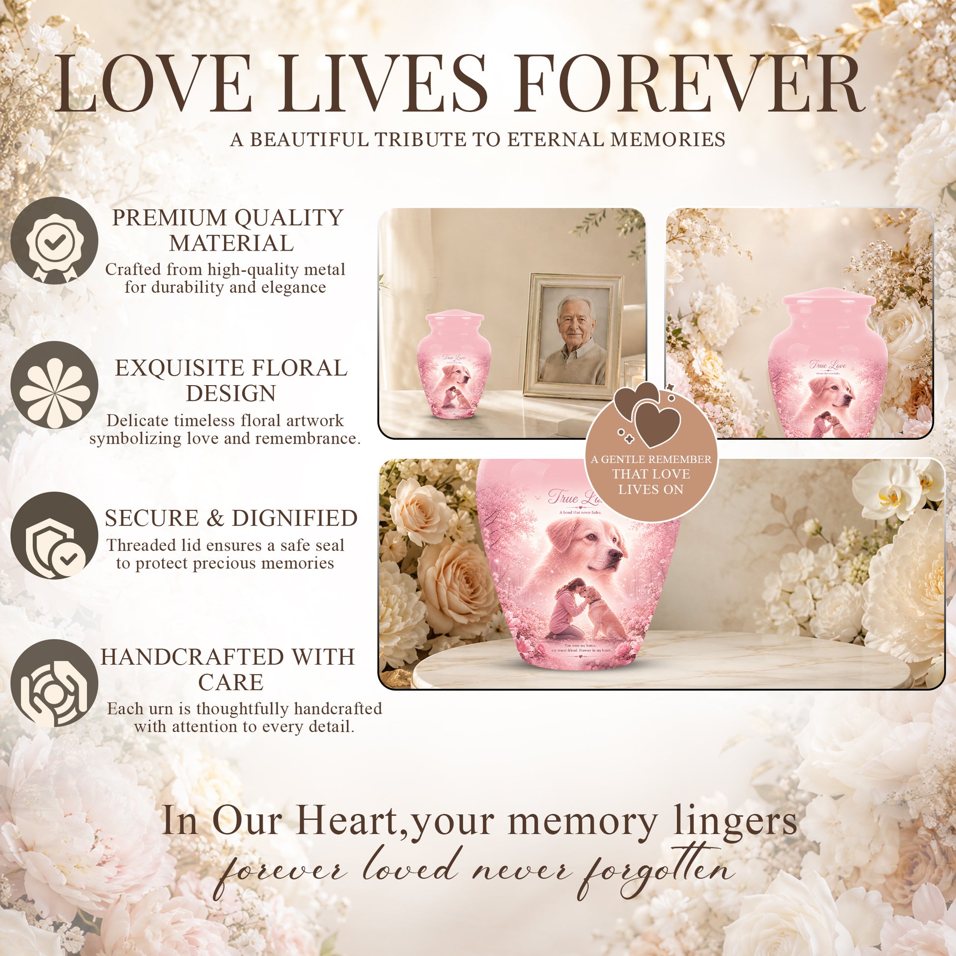 Pink Pet Dog Memorial Urn – Dog Burial Urn for Pets Ashes