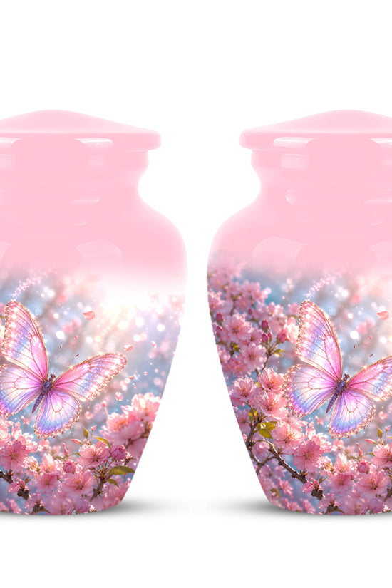 Personalized Pink Butterfly Memorial Urn - Handmade Urns For Mom Ashes