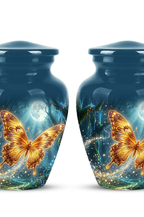 Glowing Yellow Butterfly Themed Urn - Moonlight Memorial Urns For Ashes