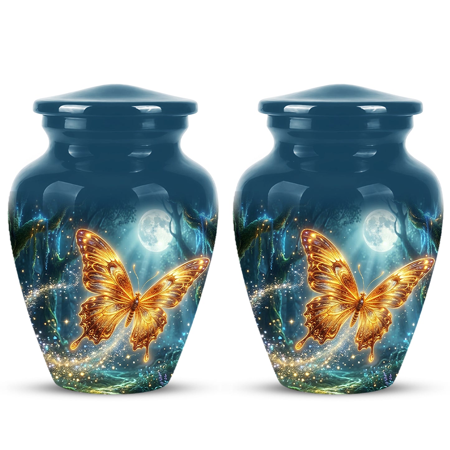 Glowing Yellow Butterfly Themed Urn - Moonlight Memorial Urns For Ashes