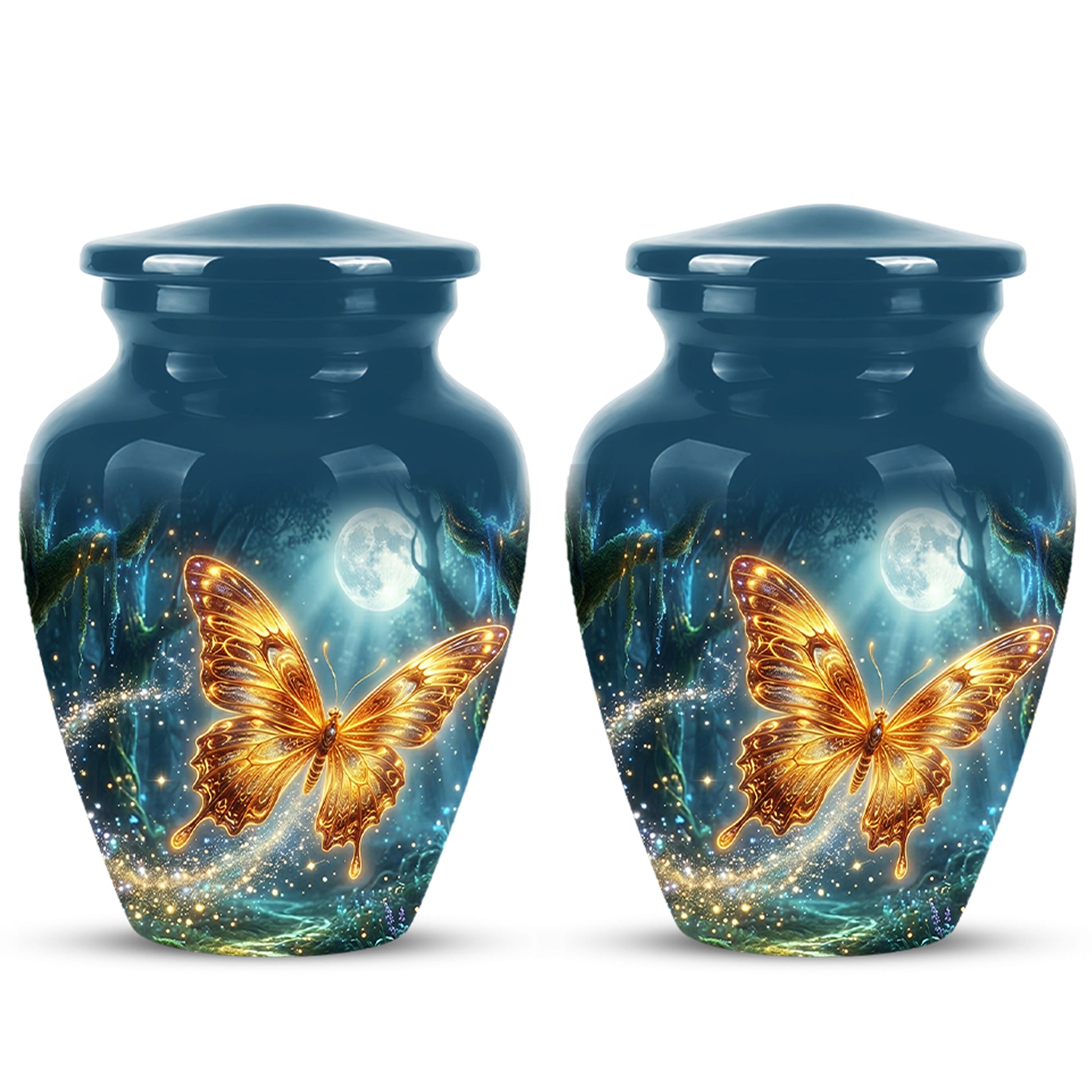 Glowing Yellow Butterfly Themed Urn - Moonlight Memorial Urns For Ashes