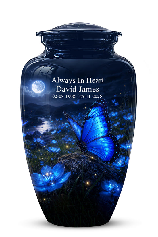 Personalized Blue Butterfly Cremation Urn - Handcrafted Urns For Women