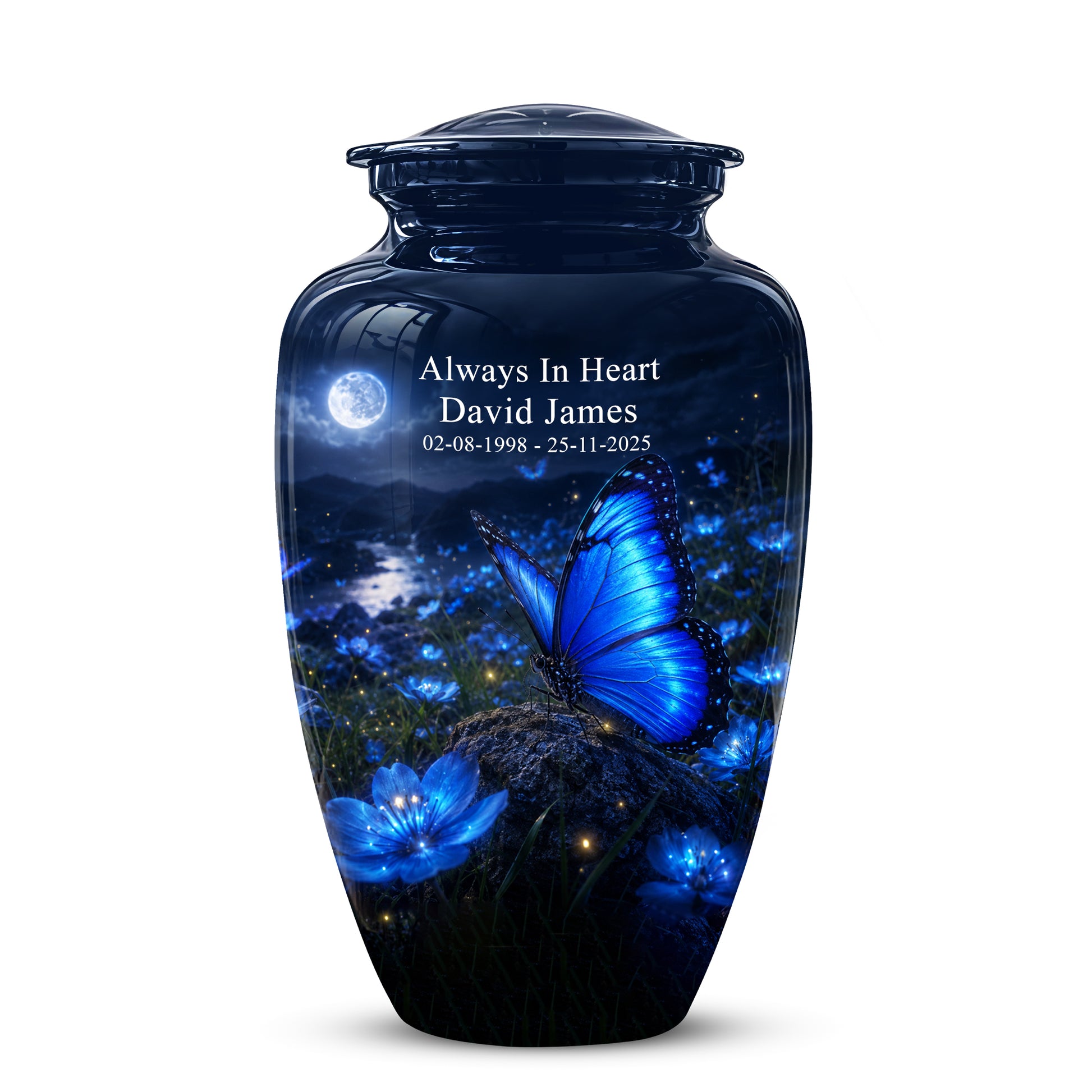 Personalized Blue Butterfly Cremation Urn - Handcrafted Urns For Women