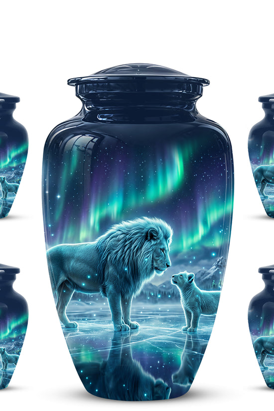 Lion & Cub Aurora Borealis Urn - Personalized Lion Urns For Human Ashes