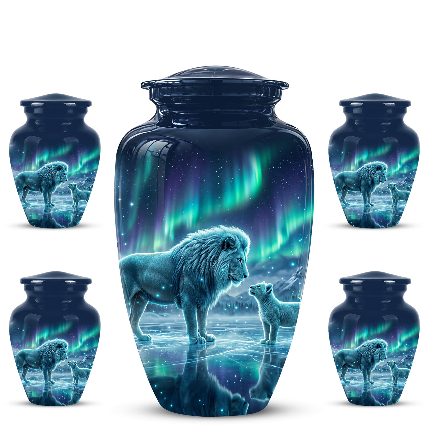 Lion & Cub Aurora Borealis Urn - Personalized Lion Urns For Human Ashes