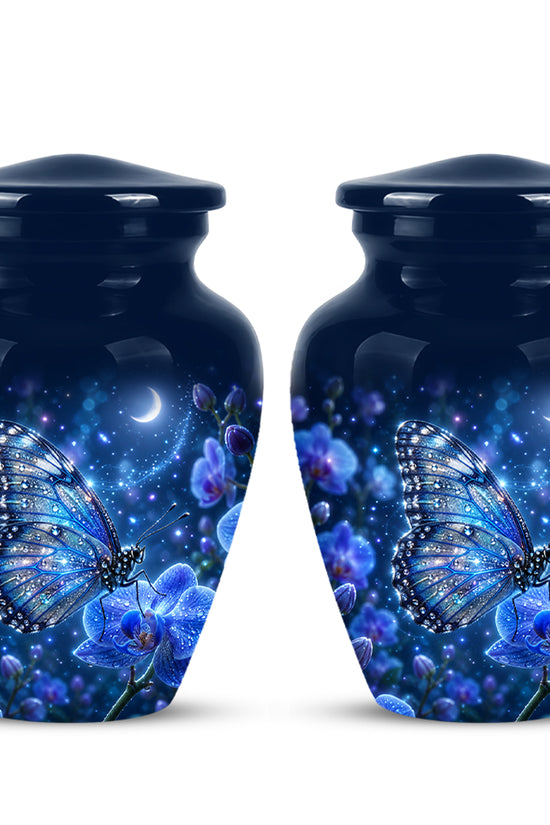 Blue Butterfly On Flower -Starry Night Burial Urns For Human Ashes