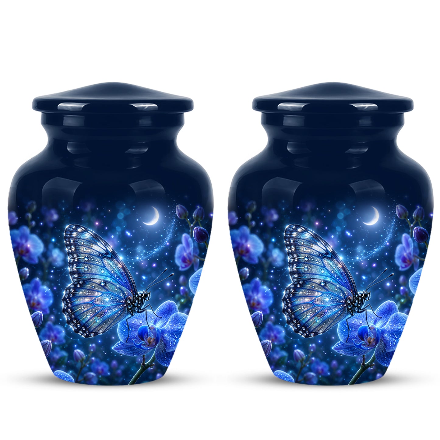 Blue Butterfly On Flower -Starry Night Burial Urns For Human Ashes