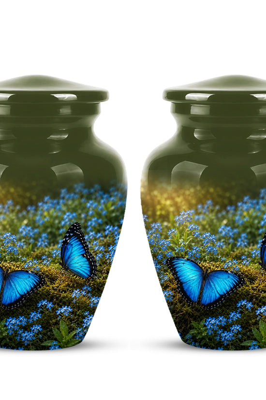 Handcrafted Blue Butterfly Memorial Urn - Elegant Funeral Urns For Mom