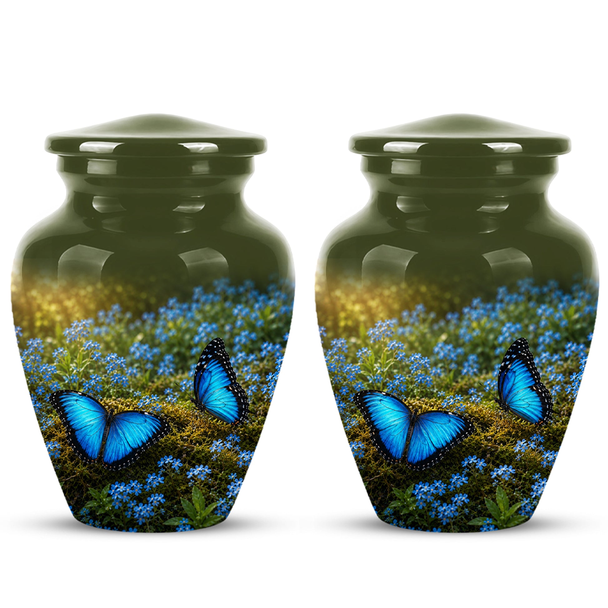 Handcrafted Blue Butterfly Memorial Urn - Elegant Funeral Urns For Mom