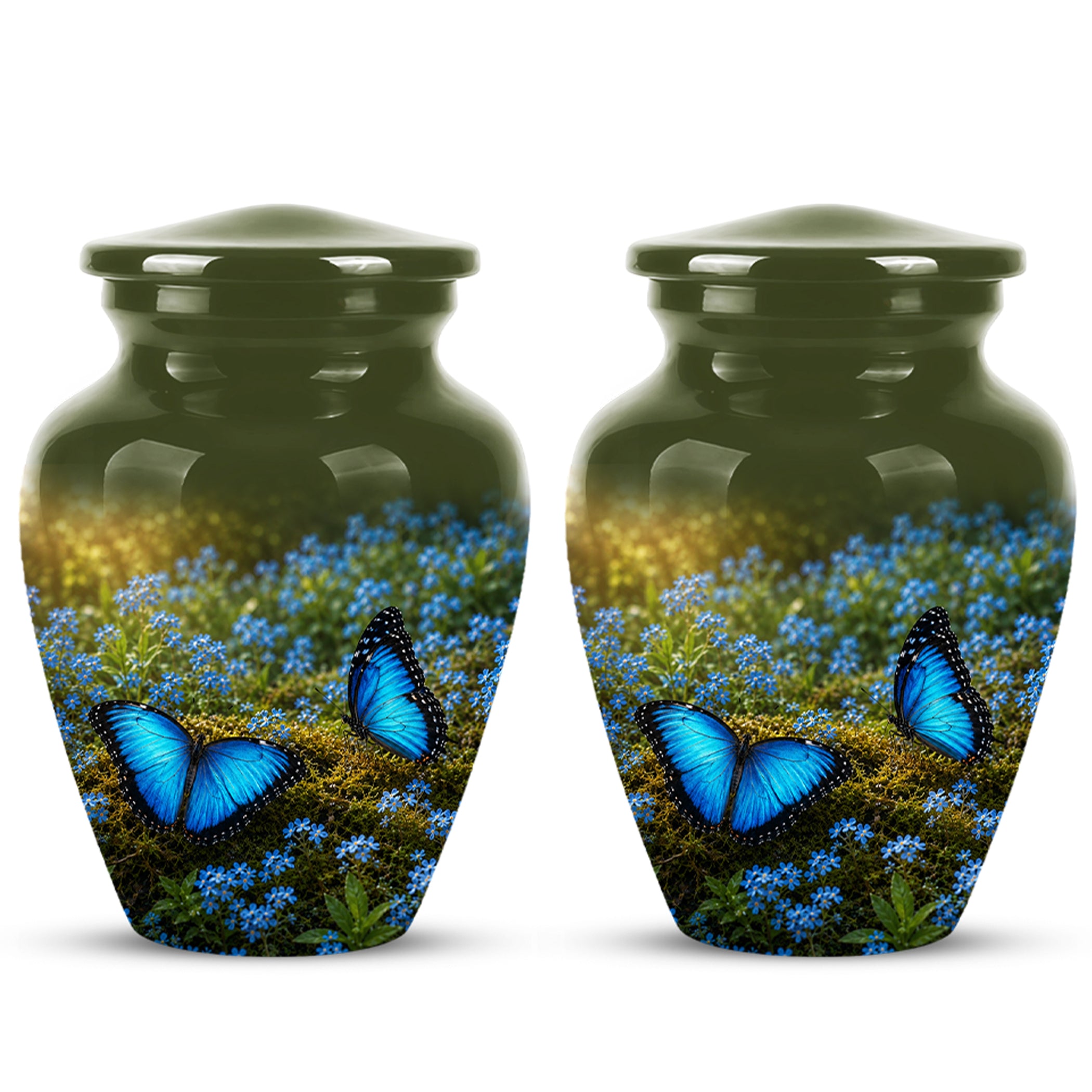 Handcrafted Blue Butterfly Memorial Urn - Elegant Funeral Urns For Mom