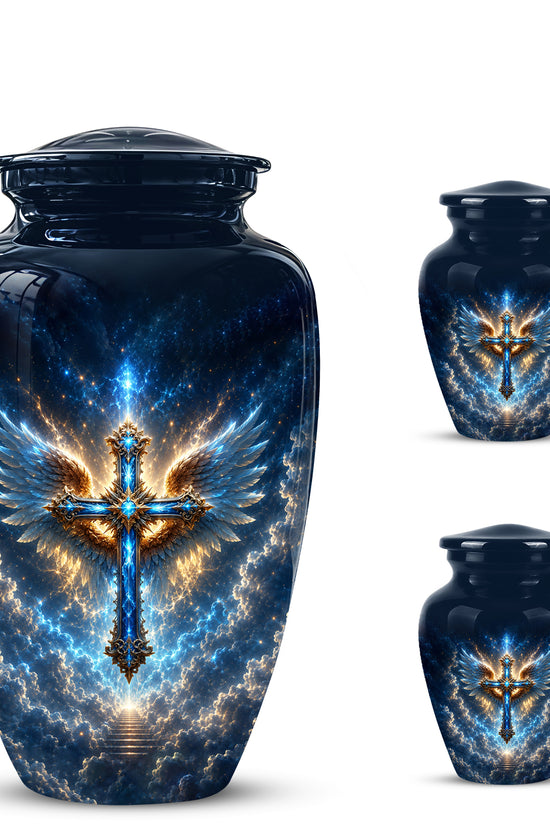 Celestial Jesus Cross Urn - Artistic Handcrafted Urns For Men & Women