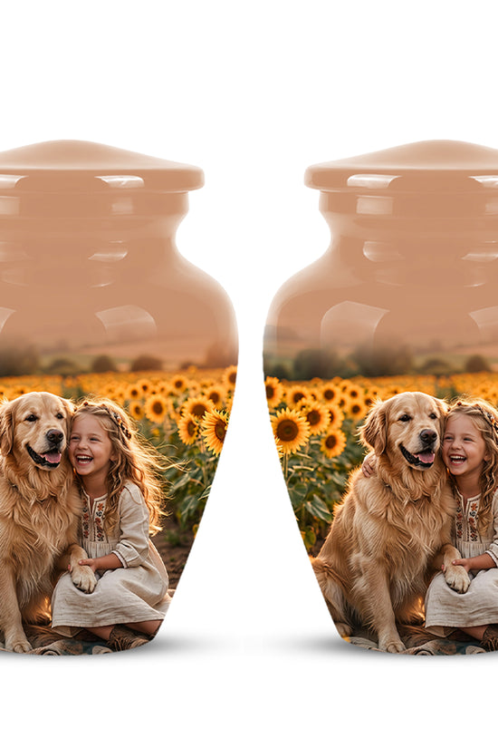 Golden Retriever With Girl - Beautifully Handcrafted Urns For Pet Ashes